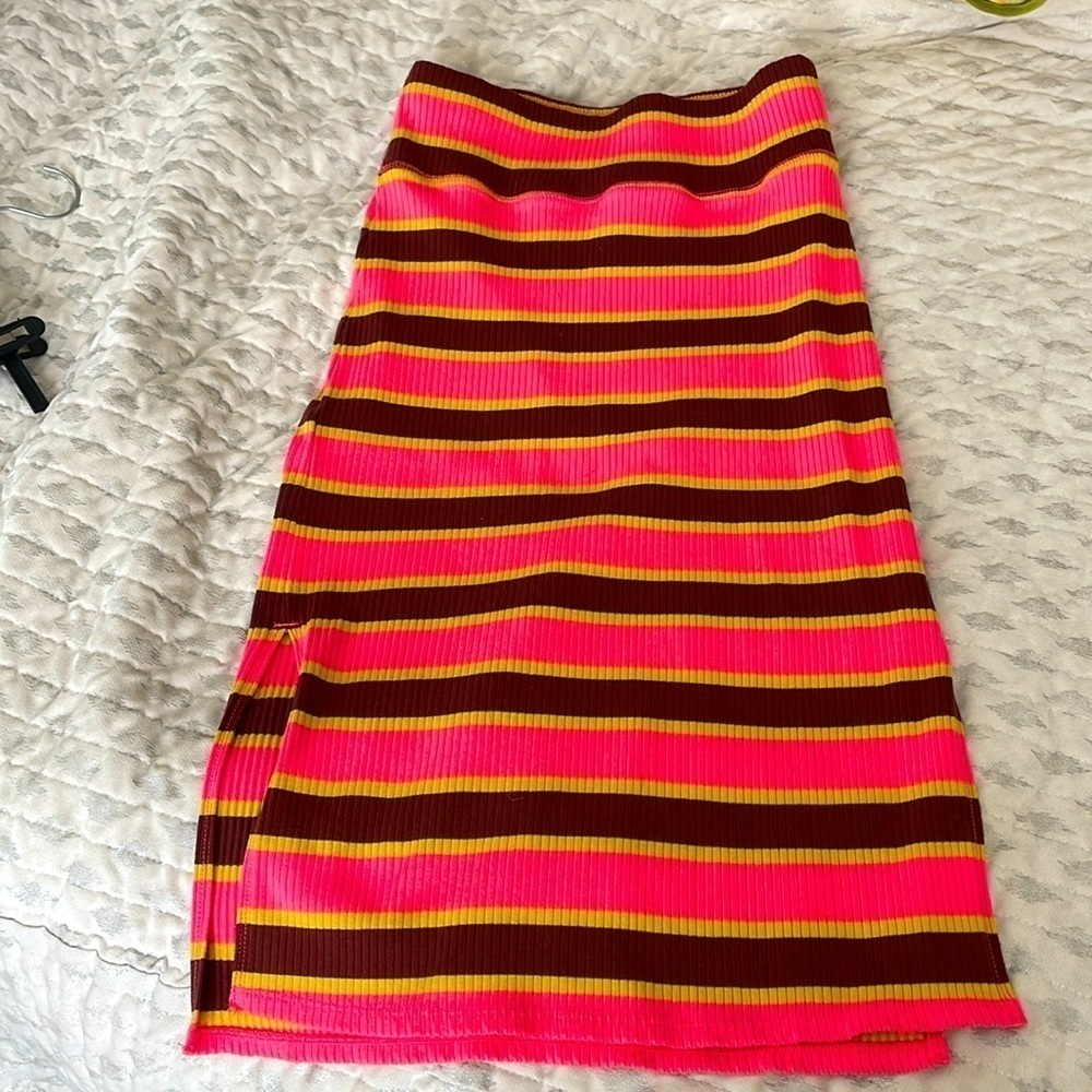 Aerie Striped Pencil Skirt with Side Slit Casual Cotton 27” length Size Small